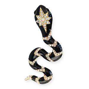 Statement brooches with loop snake Gold-Black-Transparent