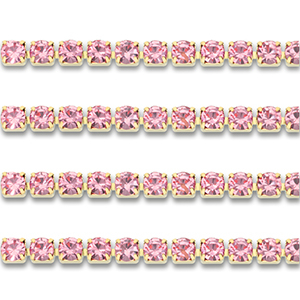 Stainless steel rhinestone chain 4mm Gold-Pink