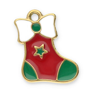 Stainless steel charms Christmas stocking Gold-Red-Green-White