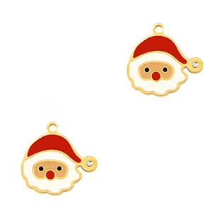 Stainless steel charms Santa Gold-Red