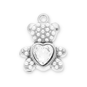 Stainless steel charms bear with facet Silver-Transparent-White