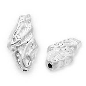 Stainless steel beads irregular with strass Silver-Transparent