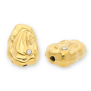 Stainless steel beads oval with strass Gold-Transparent