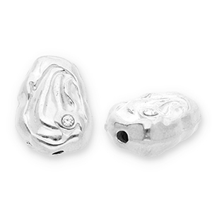 Stainless steel beads oval with strass Silver-Transparent