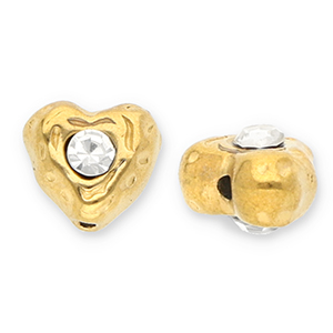 Stainless steel beads heart with strass Gold-Transparent