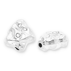 Stainless steel beads irregular with strass Silver-Transparent