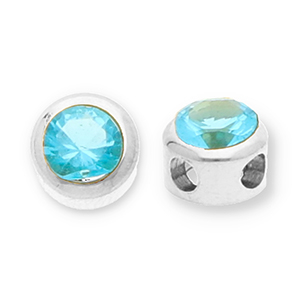 Stainless steel beads disc with strass Silver-Blue