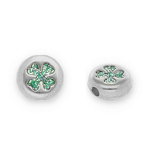 DQ European metal beads round with clover Antique Silver-Glitter Turquoise (Nickelfree)