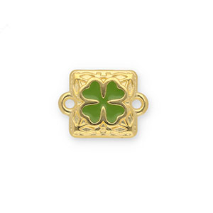 DQ European metal charms connector square with clover Gold-Green (Nickelfree)