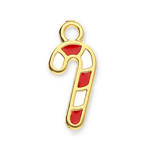 DQ European metal charms candy cane Gold-White-Red (Nickelfree)