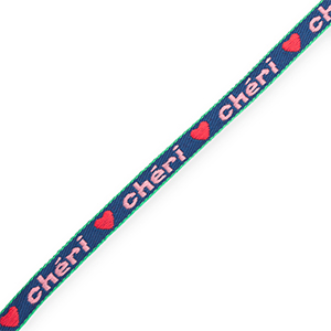 BY31&reg; Ribbon tekst "Ch&eacute;ri" Dark Blue-Light Pink-Red-Green
