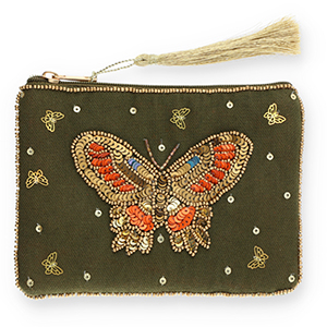 Pouch butterfly Dark Olive Green-Gold-Orange-Blue