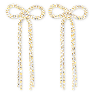 Brass TQ metal earrings / earpins with strass bow Gold-Crystal