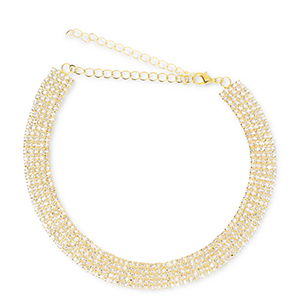 Brass TQ metal choker with strass Gold-Crystal