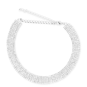 Brass TQ metal choker with strass Silver-Crystal