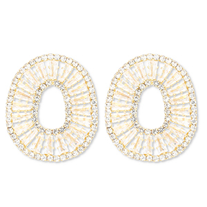 Eco-brass&reg; metal earrings / earpins with zirconia oval Gold-Crystal