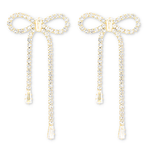 Eco-brass&reg; metal earrings / earpins with strass bow Gold-Crystal