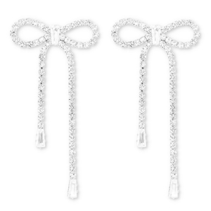 Eco-brass&reg; metal earrings / earpins with strass bow Silver-Crystal