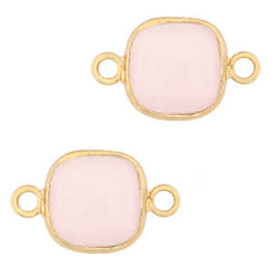 Natural stone charms Rose Quartz connector 12x12mm Pink-Gold