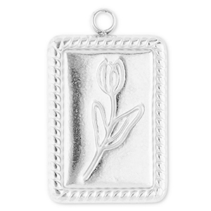 Stainless steel charms rectangle with tulip Silver