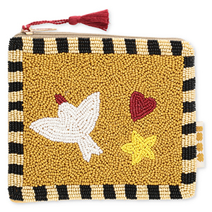 BY31&reg; Pouch bird with heart & star Mustard Brown-Light Gold-Black-Multicolour