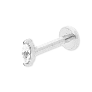 Stainless steel ear piercing oval with strass Silver-Crystal