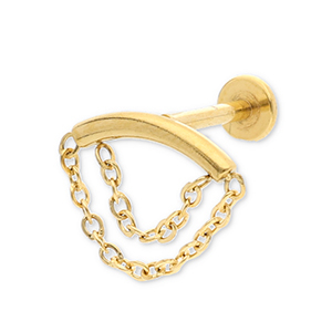 Stainless steel ear piercing arch with 2-layer chain Gold