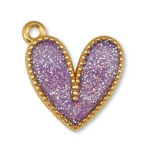 DQ European metal charms heart Glitter Lilac-Gold (nickel free)