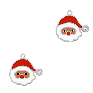 Stainless steel charms Santa Silver-Red