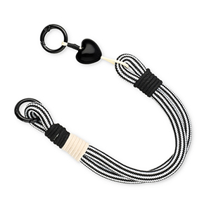 Trendy phone cord with heart Black-White-Beige