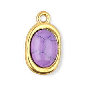 Stainless steel charms oval with natural stone howlite Gold-Purple