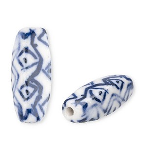 Beads ceramic rectangle Off White-Delft Blue
