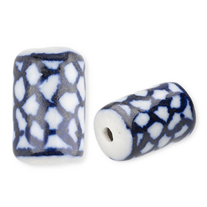 Beads ceramic tube Off White-Delft Blue