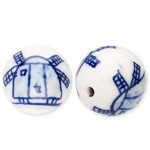 Beads ceramic 15mm with mill Off White-Delft Blue