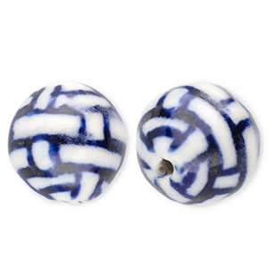 Beads ceramic 12mm with rectangles Off White-Delft Blue