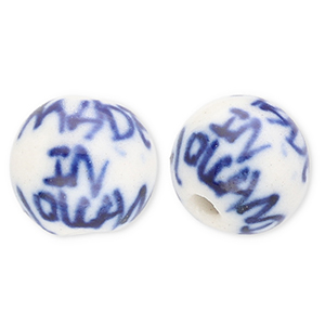 Beads ceramic 10mm "Made in Holland" Off White-Delft Blue