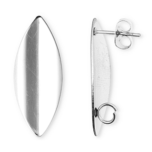 Stainless steel findings earrings / earpin oblong oval with loop Silver