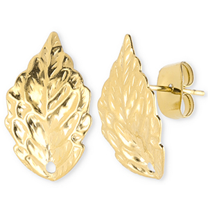 Stainless steel findings earrings / earpin leaf with loop Gold