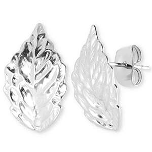 Stainless steel findings earrings / earpin leaf with loop Silver
