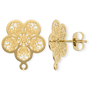 Stainless steel findings earrings / earpin flower with loop Gold