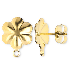 Stainless steel findings earrings / earpin flower with loop Gold