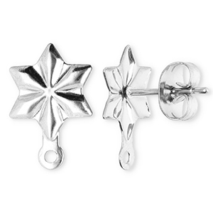 Stainless steel findings earrings / earpin star with loop Silver