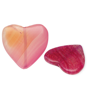 Natural stone beads Quartz heart crackled Transparent Fuchsia Pink