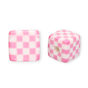 Acrylic beads square with cubes Pink-White