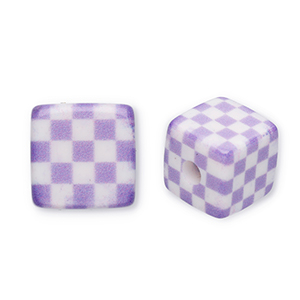 Acrylic beads square with cubes Purple-White