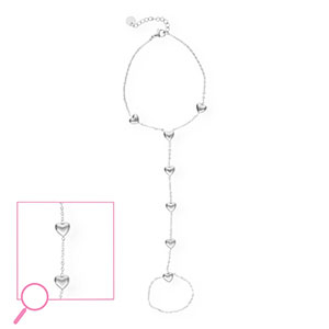 Stainless steel hand chain hearts Silver
