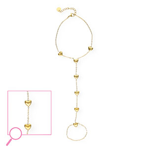 Stainless steel hand chain hearts Gold