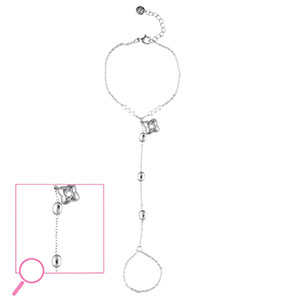 Stainless steel hand chain flower Silver-Crystal-White