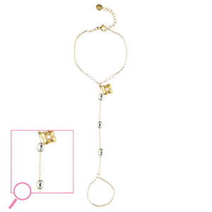 Stainless steel hand chain flower Gold-Crystal-White