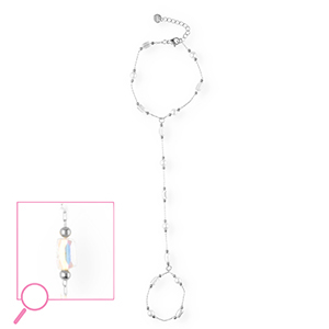 Stainless steel hand chain Silver-Crystal AB-white